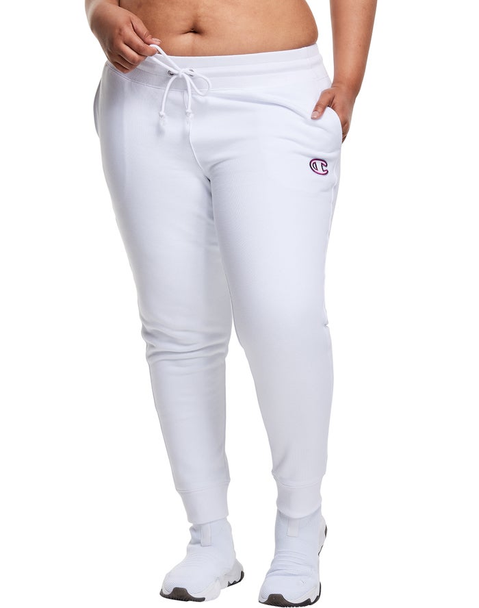 Champion Womens Joggers NZ - Plus Reverse Weave Triple Outline C Logo White ( 2801-JNQCA )